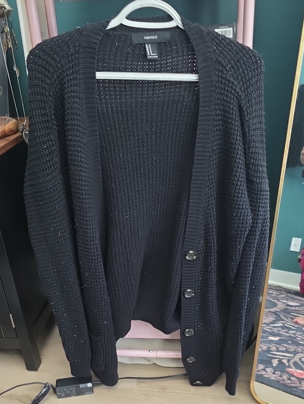 Forever 21 Oversized Black Knit Button-Up Cardigan